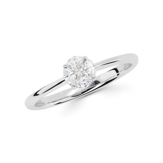 Inel din aur alb de 18K cu diamante princess și marchiză cu montură de tip iluzie (0,23 ct)