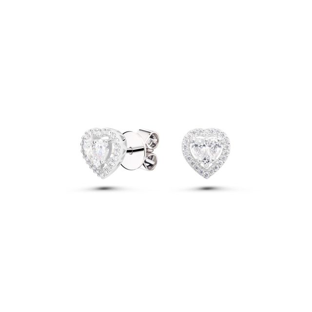 Cercei din aur alb de 18K în formă de inimă cu diamante princess și lacrimă cu montură de tip iluzie (0,51 ct)