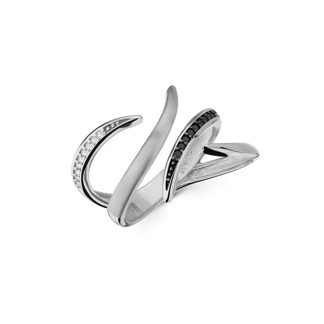 Inel Florentina din aur de 14K cu pietre cubic zirconia albe și negre
