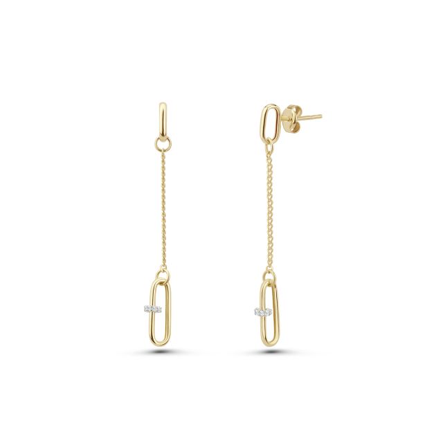 Cercei lungi Diana din aur galben de 14K cu pietre cubic zirconia