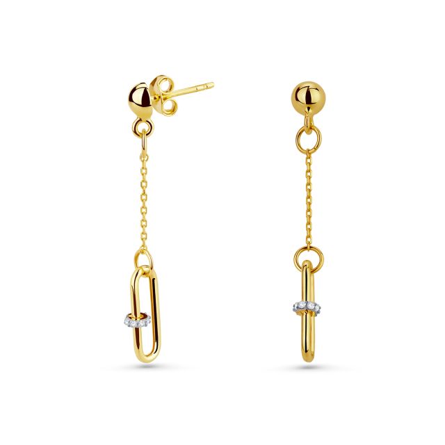 Cercei lungi Keiko din aur galben de 14K cu pietre cubic zirconia