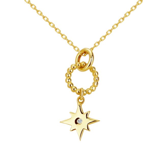 Lanț cu pandantiv Josephina cu stea din aur galben de 14K cu piatră cubic zirconia
