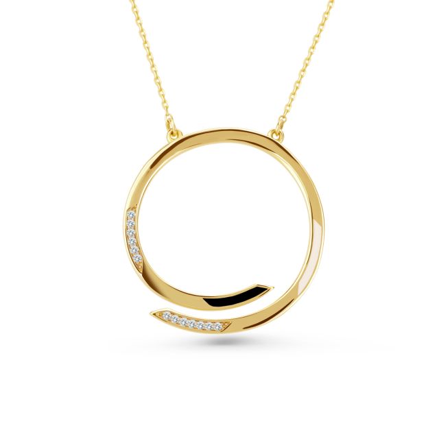Colier Melania din aur galben de 14K cu pietre cubic zirconia și email alb și negru