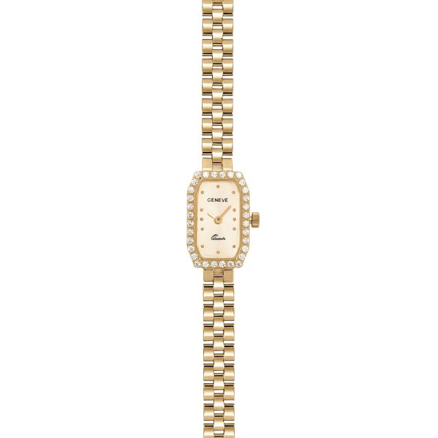 Ceas din aur galben de 14K cu cadran dreptunghiular cu pietre cubic zirconia