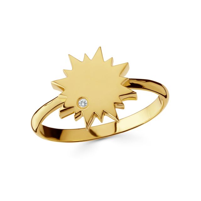 Inel soare din aur de 14K cu diamant (0,01 ct)