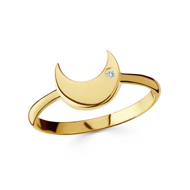 Inel lună din aur de 14K cu diamant (0,01 ct)