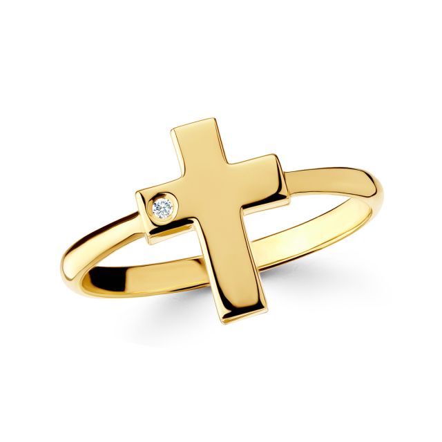 Inel cruce din aur de 14K cu diamant (0,01 ct)