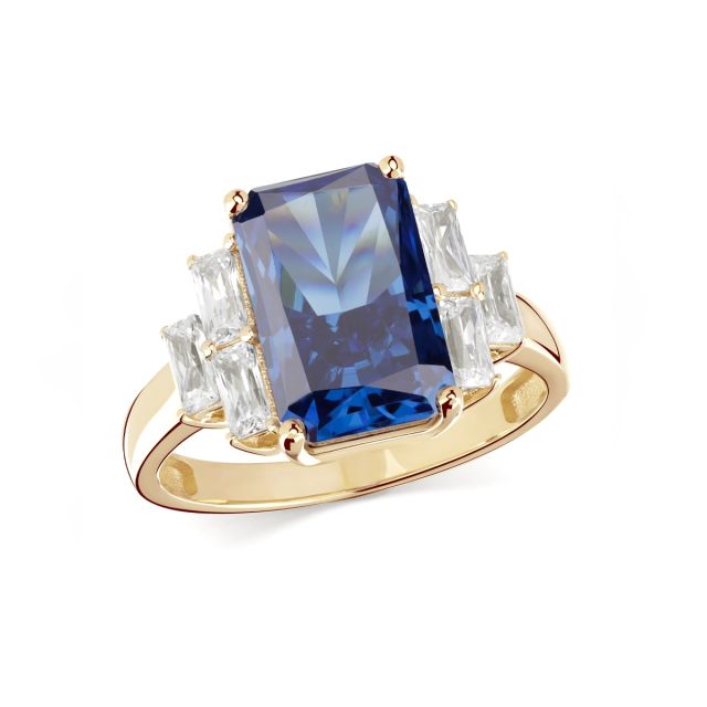 Inel Vanessa din aur de 14K cu piatră cubic zirconia colorată cu tăietură emerald