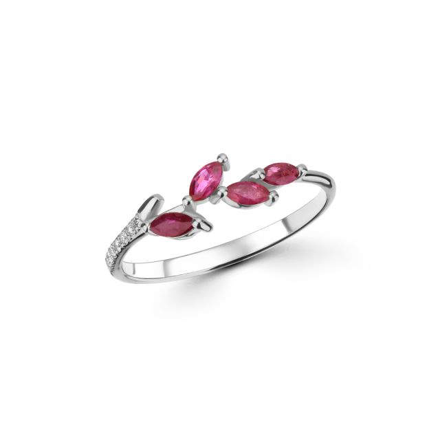 Inel Freesia din aur de 18K cu rubine marchiză și diamante
