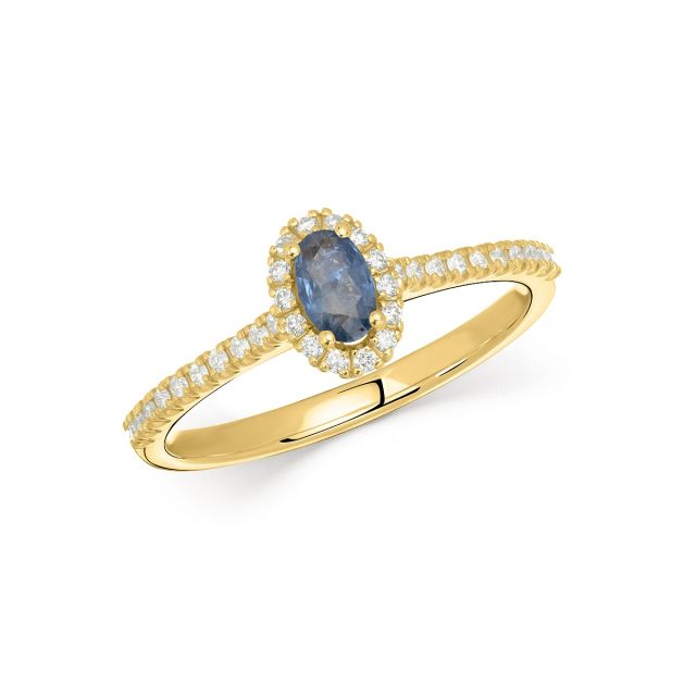 Inel Isabella din aur de 18K cu safir oval și diamante