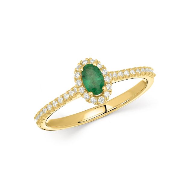Inel Isabella din aur de 18K cu smarald oval și diamante
