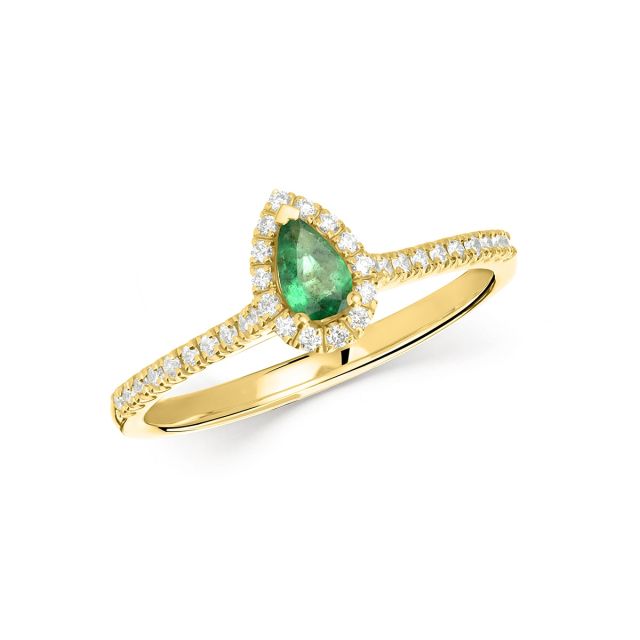 Inel Selena din aur de 18K cu smarald lacrimă și diamante