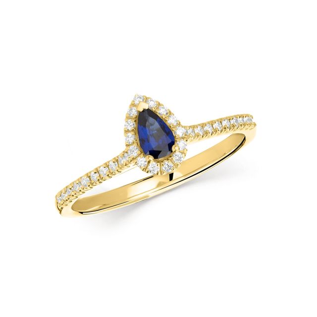 Inel Selena din aur de 18K cu safir de laborator lacrimă și diamante naturale