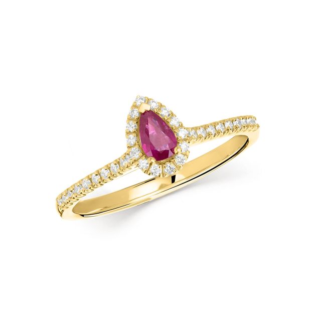Inel Selena din aur de 18K cu rubin lacrimă și diamante