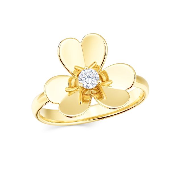 Inel în formă de floare din aur de 18K cu diamant (0,130 ct)