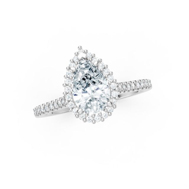 Inel din aur alb de 18K cu diamant lacrimă creat în laborator și diamante rotunde naturale (1,010 ct, Certificat IGI)