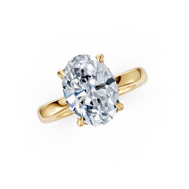 Inel din aur galben de 18K cu diamant oval creat în laborator și diamante rotunde ascunse create în laborator (2,658 ct, Certificat IGI)