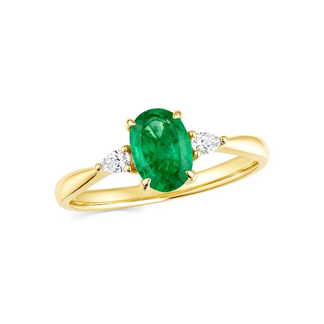 Inel din aur de 18K cu smarald oval și diamante lacrimă
