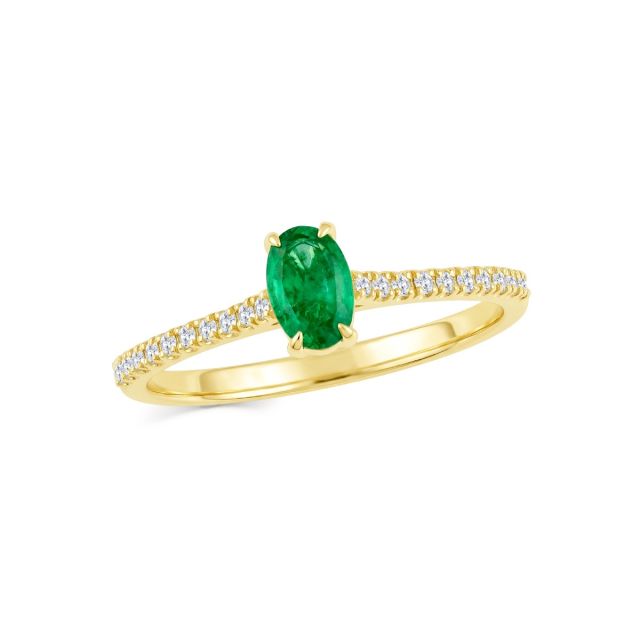 Inel din aur de 18K cu smarald oval și diamante