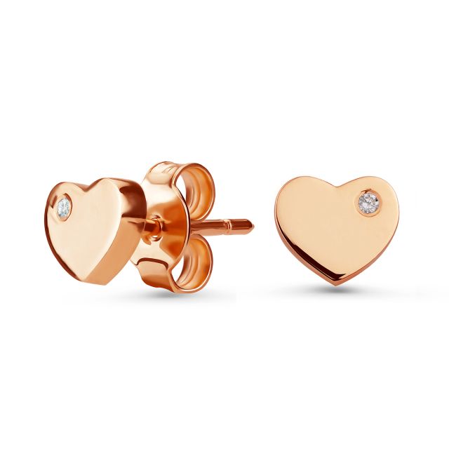 Cercei inimă din aur de 14K cu diamante (0,01 ct)