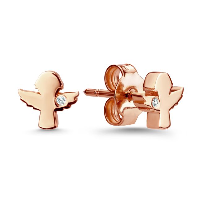 Cercei înger din aur de 14K cu diamante (0,01 ct)