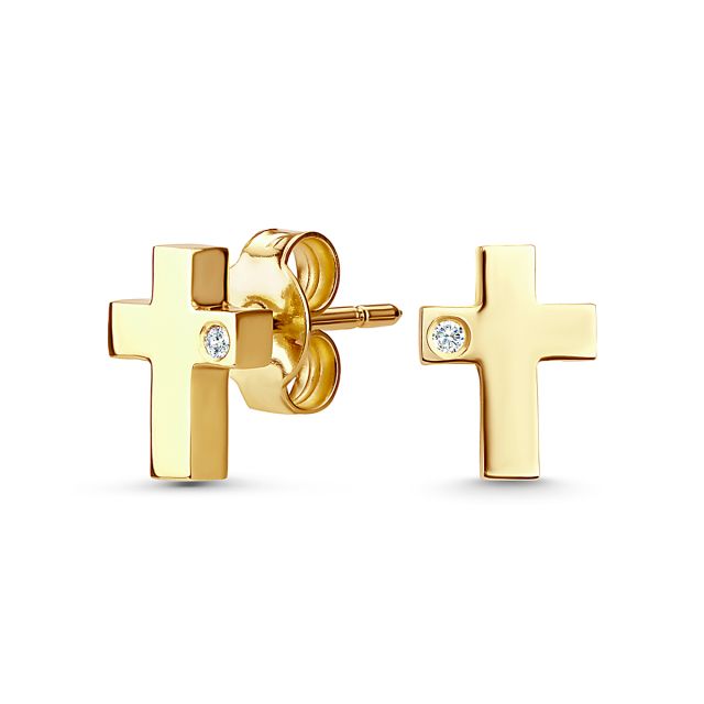 Cercei cruce din aur de 14K cu diamante (0,01 ct)