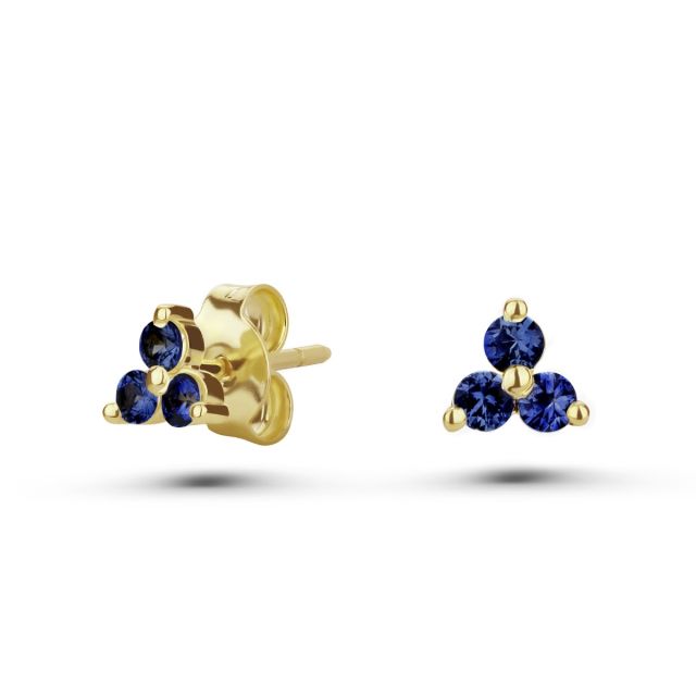 Cercei Forget-Me-Not Mini din aur de 18K cu trei safire albastru închis
