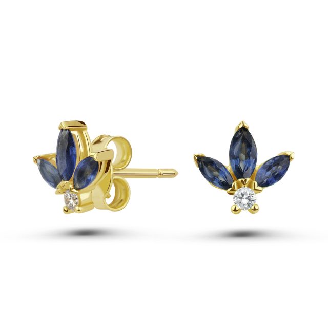 Cercei Lotus din aur de 18K cu trei safire marchiză și diamante