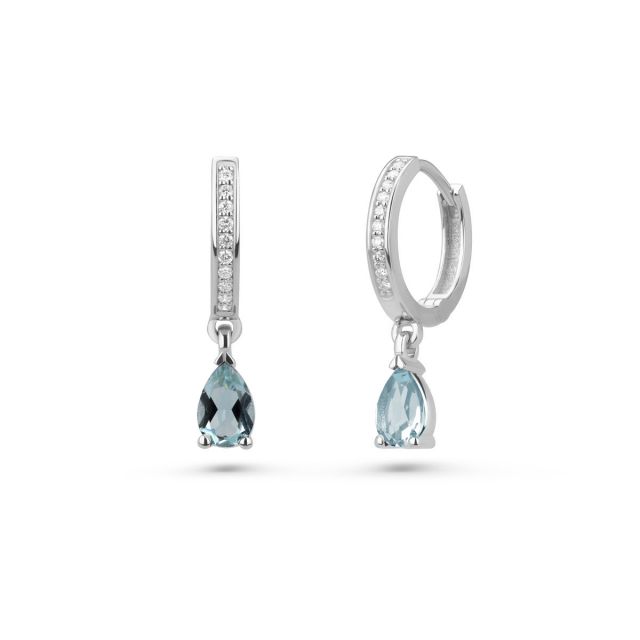 Cercei lungi Fuchsia din aur de 18K cu acvamarin lacrimă și diamante