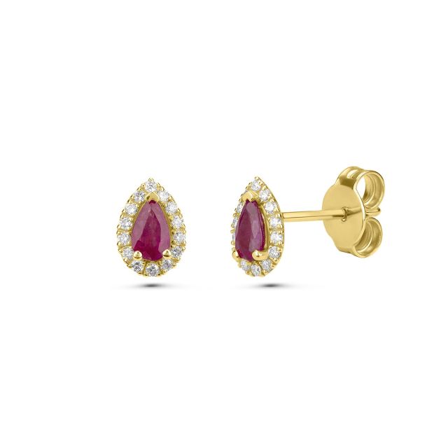 Cercei Selena din aur de 18K cu rubine lacrimă și diamante