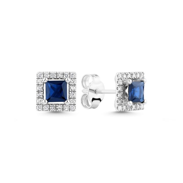 Cercei Sophia Maxi din aur de 18K cu safire albastru închis și diamante incolore