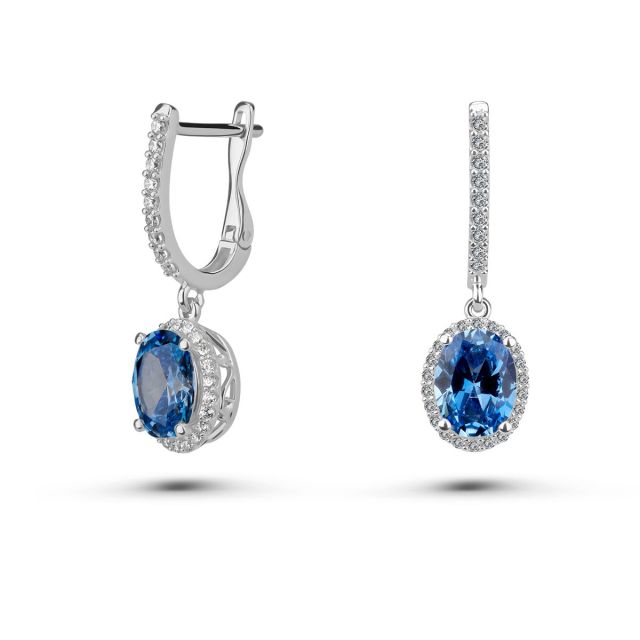 Cercei lungi Virginia din aur de 14K cu pietre cubic zirconia ovale colorate și pietre cubic zirconia albe