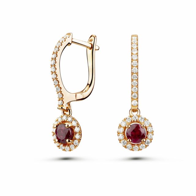 Cercei lungi Valentina din aur de 18K cu rubine rotunde și diamante