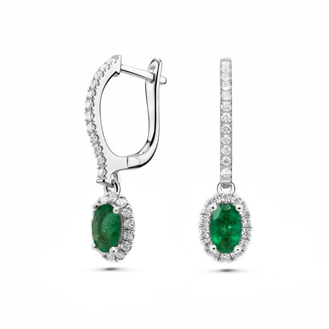 Cercei lungi Isabella din aur de 18K cu smaralde ovale și diamante