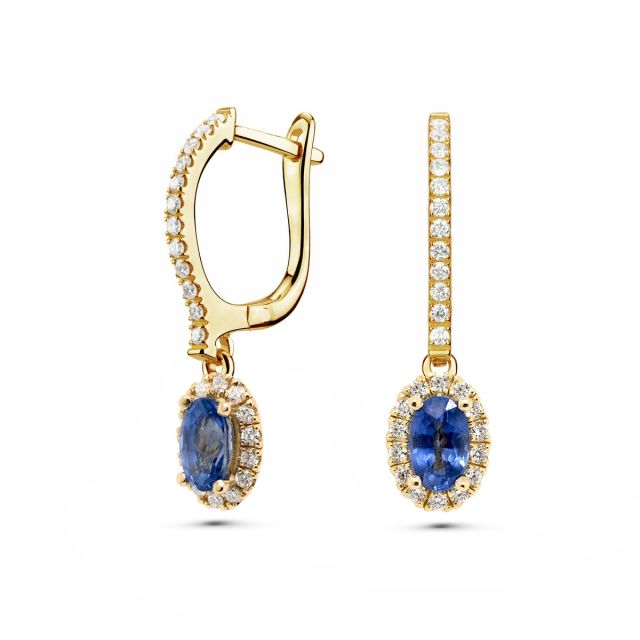 Cercei lungi Isabella din aur de 18K cu safire ovale și diamante