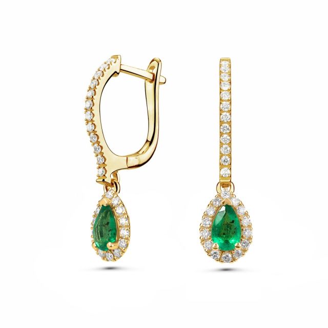 Cercei lungi Selena din aur de 18K cu smaralde lacrimă și diamante