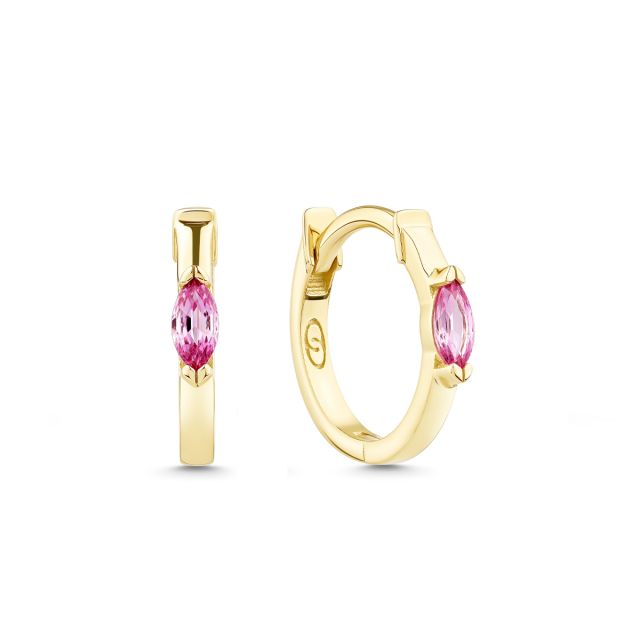 Cercei rotunzi pentru copii din aur de 14K cu safire marchiză roz Padparadscha