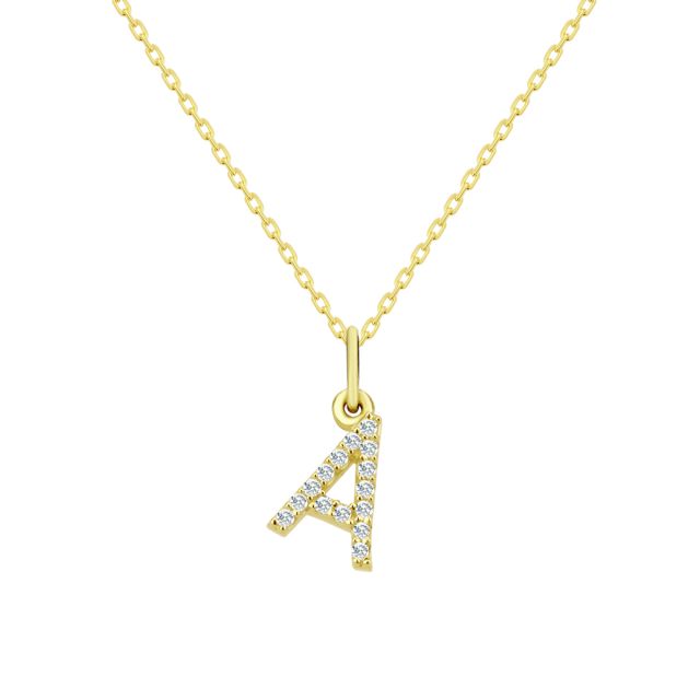 Pandantiv literă din aur de 14K cu pietre cubic zirconia