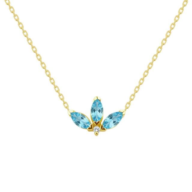 Colier Peony din aur de 18K cu trei topaze marchiză și diamant