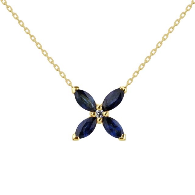 Colier Daisy din aur de 18K cu safire marchiză și diamante