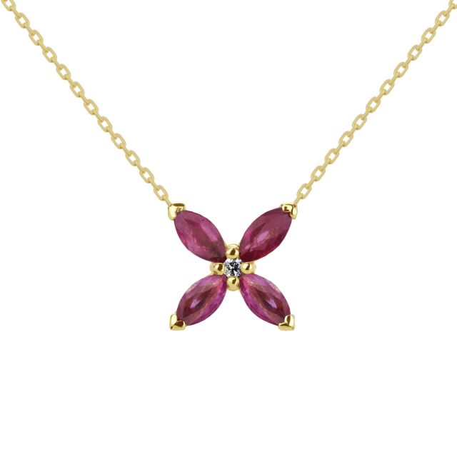 Colier Daisy din aur de 18K cu rubine marchiză și diamante