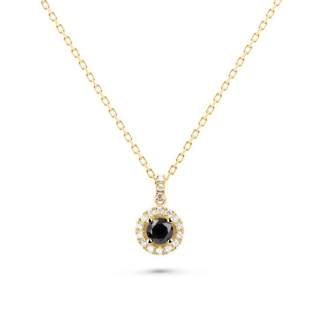 Lanț cu pandantiv Valentina din aur de 18K cu diamant negru și diamante incolore