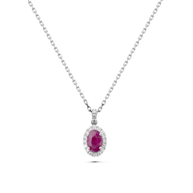 Lanț cu pandantiv Isabella Maxi din aur de 18K cu rubin oval și diamante