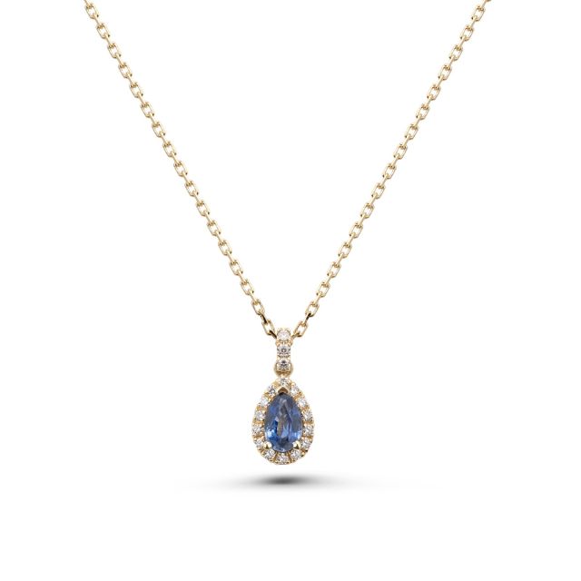 Lanț cu pandantiv Selena din aur de 18K cu safir lacrimă și diamante