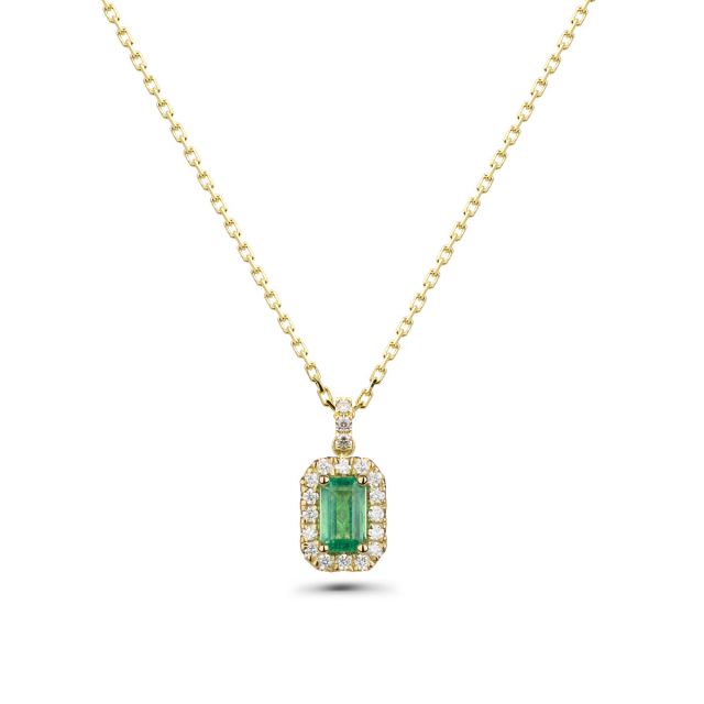 Lanț cu pandantiv Adriana din aur de 18K cu smarald cu tăietură emerald și diamante