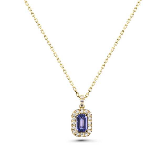 Lanț cu pandantiv Adriana din aur de 18K cu tanzanit cu tăietură emerald și diamante