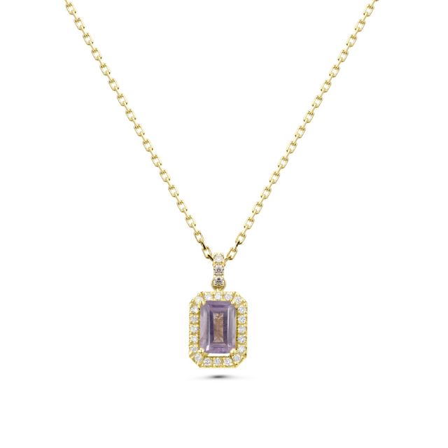 Lanț cu pandantiv Adriana Maxi din aur de 18K cu ametist cu tăietură emerald și diamante