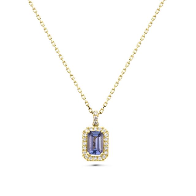 Lanț cu pandantiv Adriana Maxi din aur de 18K cu tanzanit cu tăietură emerald și diamante