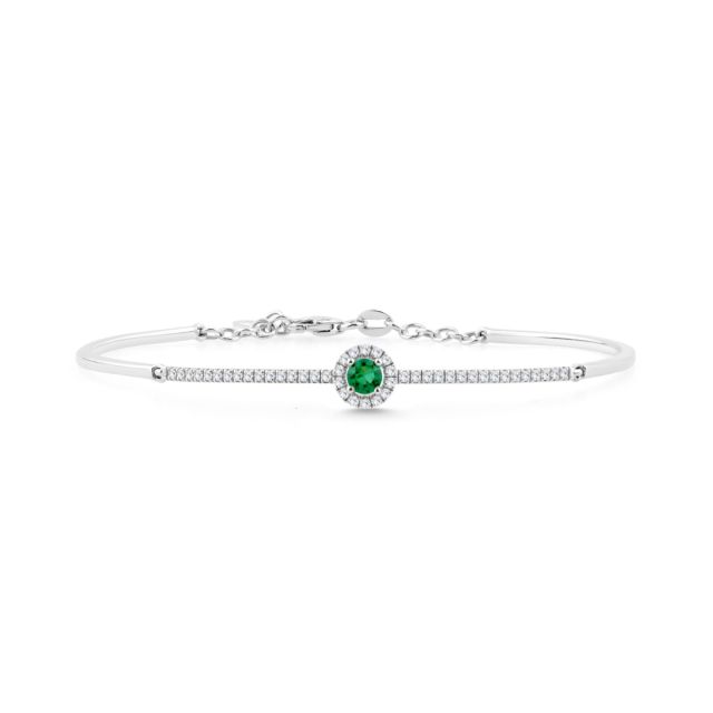 Brățară fixă din aur de 14K cu smarald rotund și diamante