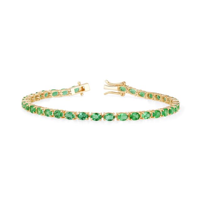 Brățară tennis din aur galben de 14K cu smaralde ovale